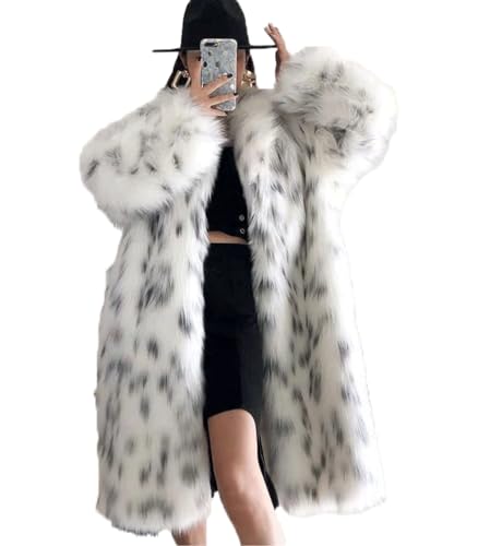 INVACHI Women's Faux Fur Coat Luxurious Long Lapel Open Front Fur Jacket Thick Thermal Winter Overcoat