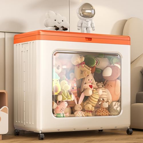 Image of StarAndDaisy Extra Large Foldable Plastic Storage Box with Wheels, Flip-Top Clothing Organizer for Quilts, Toys & Seasonal Clothes (PP+ABS, Standing Type) 37cm x 70cm