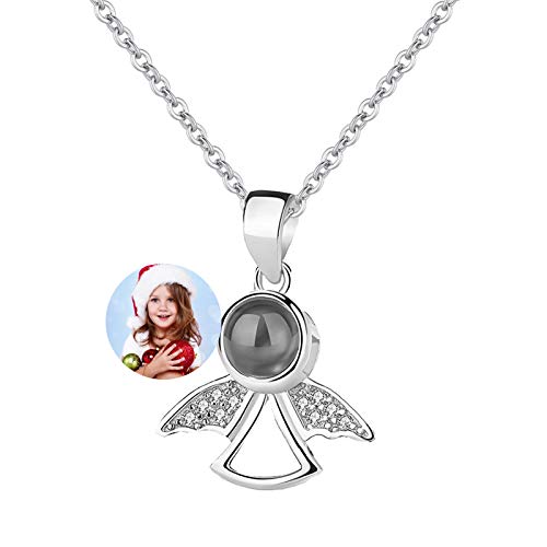 Customized Photo Projection Necklace,Personalized with Photo Love You Necklace,Personalized Love Language Photo Jewelry Women MOM - Angel Pendant