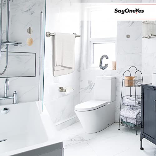 Sayoneyes 5 Pieces Brushed Nickel Bathroom Hardware Set - Includes 16 Inch Towel Bar, Toilet Paper Holder, 3 Towel Hooks – Sus304 Stainless Steel Bathroom Accessory Set Wall Mounted #TOP6