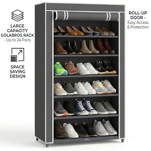 Image of 6 Tier Shoe Organizer Rack for Home, Space Saving Multi-Level Shoe Storage Stand, Durable Rack for Bedroom, Entryway & Closet Shoe Rack Plastic for Home (Grey)