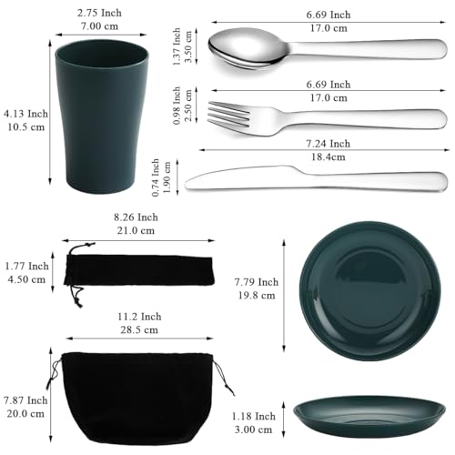 Evanda Camping Cutlery Set 5 Piece, Reusable Light Weight Mug, Plate And Stainless Steel Cutlery Set including Black Bag - Image 2
