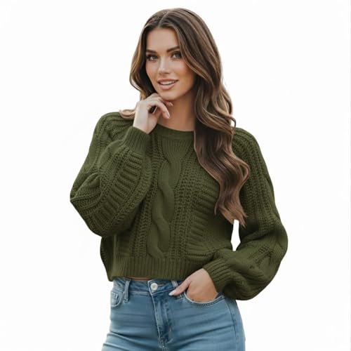 Grewear Women's Cropped Cable Knit Sweater, Soft and Warm Long