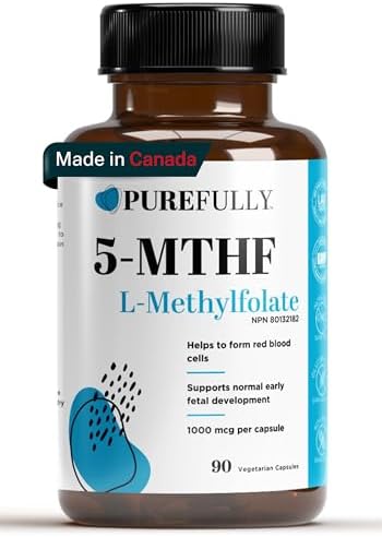 PUREFULLY 5-MTHF 1000mcg, 90 Capsules - L Methylfolate (Active Form of Vitamin B9 Folate) Supplement - Supports Cardiovascular Health and Early Fetal Development