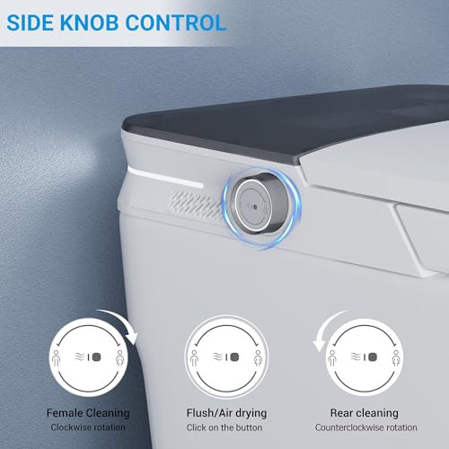 Smart One-Piece Toilet with Heated Seat, Instant Warm Water Bidet, Air Dryer, Auto Flush, Foot Sensor Flush, Seat Sensor Flush, White Ambient Light, Manual Open Lid, Comfortable for Modern Bathrooms