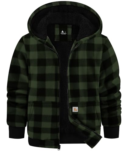 Image of GEEK LIGHTING Boys Flannel Jacket Sherpa Lined Hoodies Zip Up Fleece Plaid Shirt Jackets Winter Outdoor Coat Warm