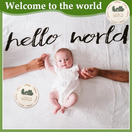 Image of 7 Pack Baby Monthly Milestone Cards Sign, Double Sided Baby Milestone Signs Wooden Marker Discs for 1-12 Months Baby Milestone Pictures Baby Shower Gifts