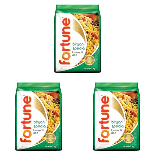 Image of FORTUNE Biryani Special Basmati Rice, 1 kg |Extra Long Grain Basmati rice (Up to 24 mm) | Ideal for Biryani (Pack of 3)