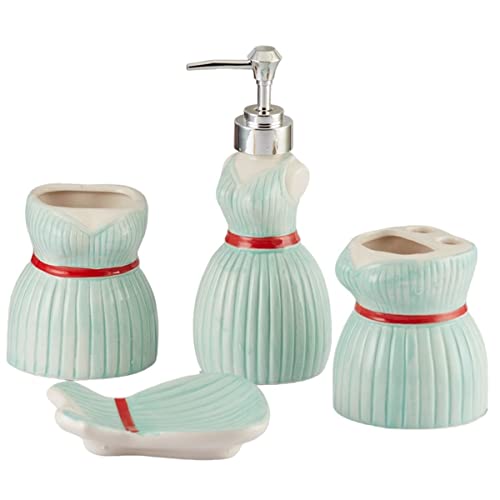 Image of SaSaSa Ceramic Bathroom Accessories Set of 4 Modern Bath Set with Soap Dispenser & Toothbrush Holder, Luxury Home & Gift Idea, Blue (9894)