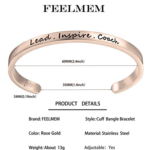 FEELMEM Cheerleader Bracelet Lead Inspire Coach Cuff Bangle Bracelet,Cheer Jewelry For Cheerleader2