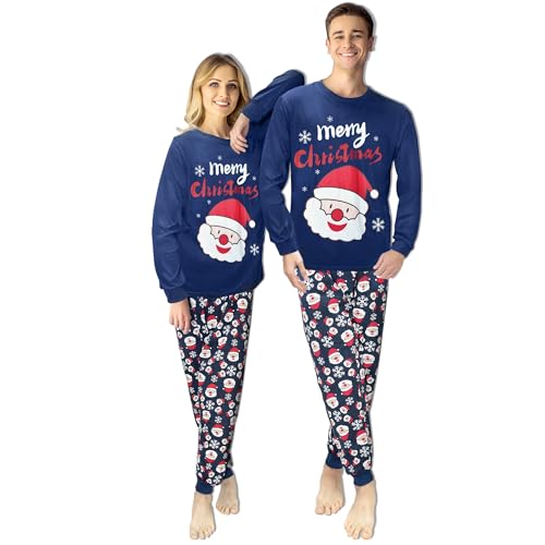 GRPSKCOS Couple Christmas Pajamas Adults Santa Christmas Long Sleepwear Matching Christmas Pyjamas for Men Women