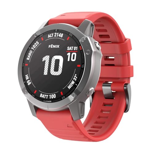 Image of ANCOOL Compatible with Fenix 6X /7X Band 26mm Quickfit Soft Silicone Watch Band Replacement for Fenix 5X /Fenix 8 51mm /Fenix 5X Plus /Fenix 3 /Fenix 6X Pro /Descent Descent MK2i Smartwatches (Red)