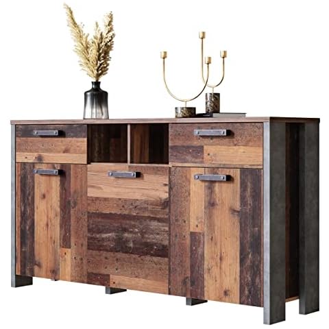Newfurn Kommode Betonoptik Dunkelgrau Old Wood Sideboard Vintage Industrial Cover