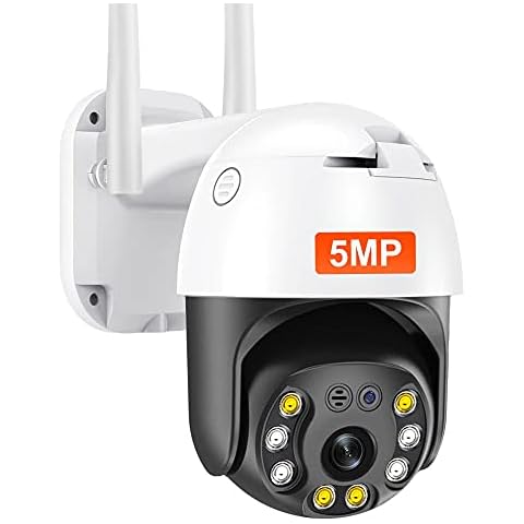 SHIWOJIA 5MP PTZ Security Camera Outdoor, Wireless Pan Tilt Zoom IP Camera with AI Human Detection, 2 Way Audio,Colorful Night Vision, Light and Siren Alarms, IP66 Weatherproof, SD Card Slot Cover