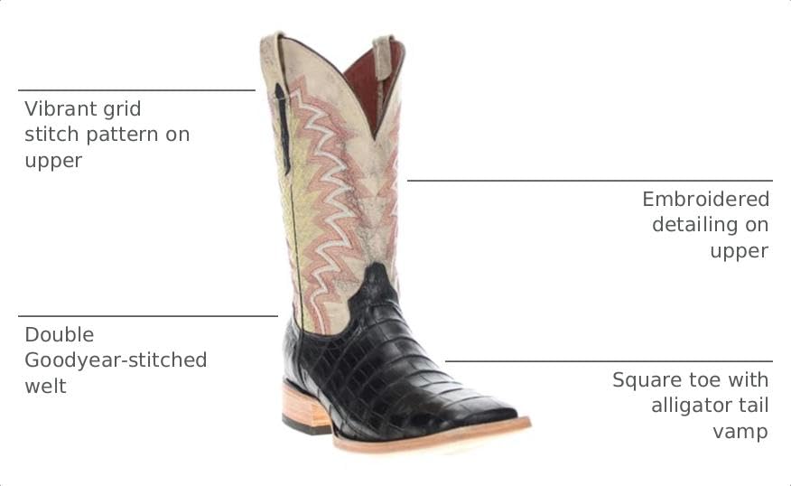 Image of Vaccari Men's Navarro Genuine Alligator Tail Leather Broad Square Toe Cowboy Boots
