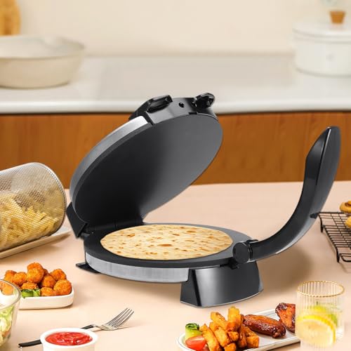 Electric Tortilla Maker Press, 12 Inch Non-Stick Roti Maker with Adjustable Temperature Control, Stainless Steel Kitchen Accessory for Chapati, Flatbread & Pizza Dough, Decoraciones de invierno