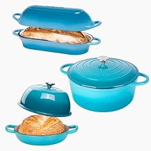 Nuovva Enamelled Cast Iron Cookware Bundle Dutch Oven Pot with Lid, Casserole Dish & Bread Loaf Pan Premium Ovenproof Cookware Set for Baking, Roasting & Everyday Cooking