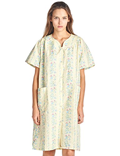Casual Nights Women's Floral Woven Snap-Front Lounger House Dress - Yellow - 5X-Large #TOP13