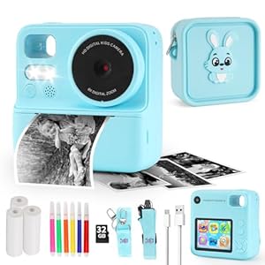 Instant Print Camera for Kids, 2.8 Inch Screen Kids Instant Cameras with A Protective Silicone Bag, Christmas Birthday Gifts for Kids Age 3-12, Digital Camera for Girls Boys (Blue)