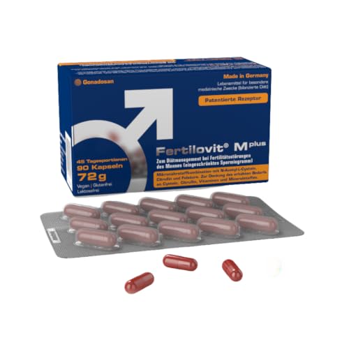 Fertilovit M plus | 90 Kapseln | 1,5-Monatspackung | hochdosierte Antioxidantien, Zink, Selen und mehr/zum Diätmanagement bei eingeschränkter männlicher Fruchtbarkeit | Frei von TITANDIOXID