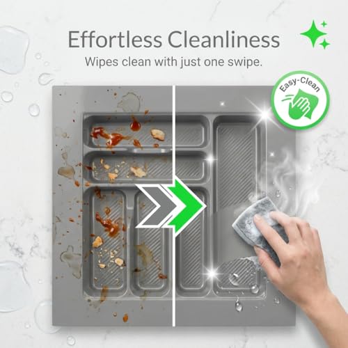 Image of SmartSlide 500MM PVC Cutlery Tray For Kitchen Drawer Modular Kitchen Tandem Drawer Organizer Adjustable Width & Depth Grey Non-Slip Surface (500 x 535 MM)