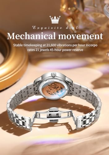 Image of OLEVS Women Watches Automatic Mechanical Set Casual Diamond Dress Ladies Self Winding Two Tone Wrist Watch Date