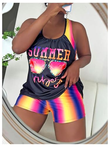 Verdusa Women's Plus Size 2 Piece Tropical Swimwear Modest Tankini Top with Beach Shorts Swimsuits Tummy Control2