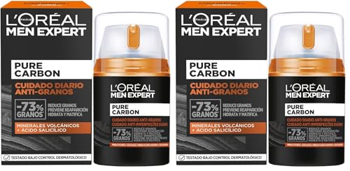 L'Oréal Paris Men Expert Crema Cuidado Diario Anti-Granos Pure Carbon, Reduce Imperfecciones, Hidrata y Matifica el Rostro, Con Minerales Volcánicos...