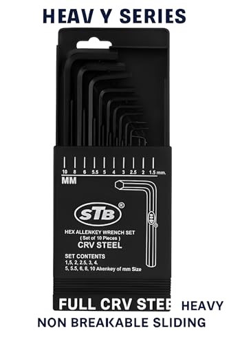 Image of Hex Allen Key Wrench Set of 10, CRV Steel, Heavy Series, Sizes 1.5 to 10 mm, Sliding Case (Heavy Series
