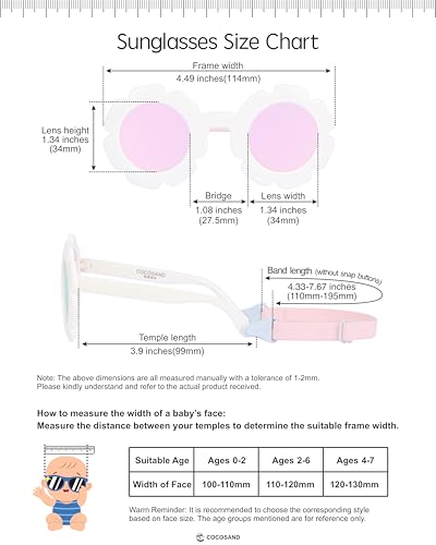 Image of COCOSAND Toddler Sunglasses with Strap Polarized Lens Retro Flexible Flower Frame for Baby Kids Boys Girls Age 3-24 Months