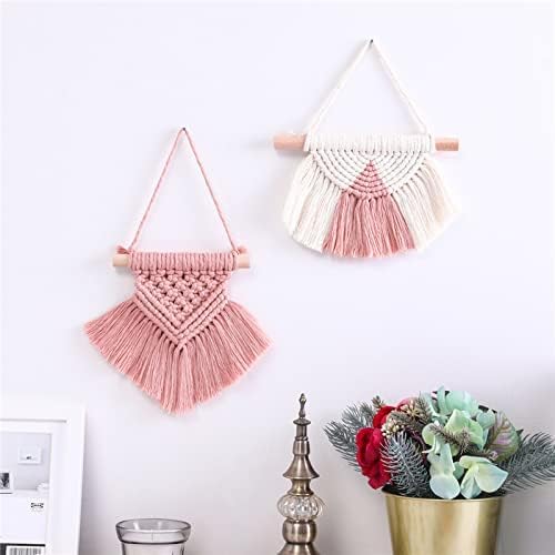 Image of Waterlily House -02 Pcs Macrame Woven Wall Hanging Small Decor Boho Chic Bohemian Home Geometric Art Decor - Beautiful Apartment Dorm Room Decoration,(Size - 20 x 33cm). (Pattern - C, Wall Hanging)