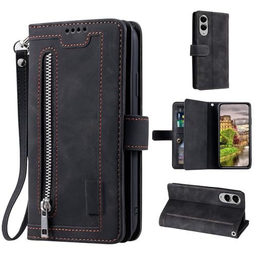 Coque Samsung Galaxy S25 Edge portefeuille cuir noir avec fermeture magnétique