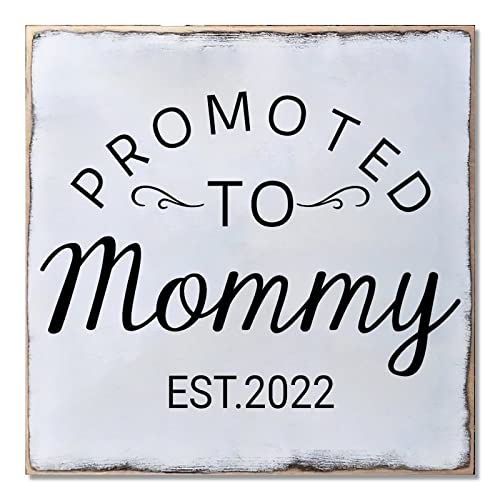 Panneau en bois Promoted To Mommy rustique chic pour décoration de porche d'automne 40x40 cm