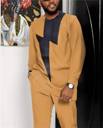 crazynekos Men's Long Sleeve African 2 Piece Suits Shirt and Pants Fall Dashiki Clothing Walking Sets2