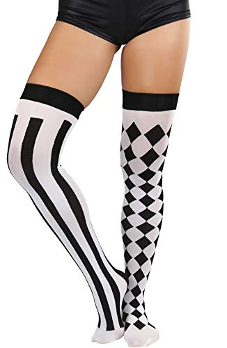 Image of ToBeInStyle Women's Harlequin Jester Thigh High Stockings Playing Card Checkered Opaque Halloween Costume Hosiery