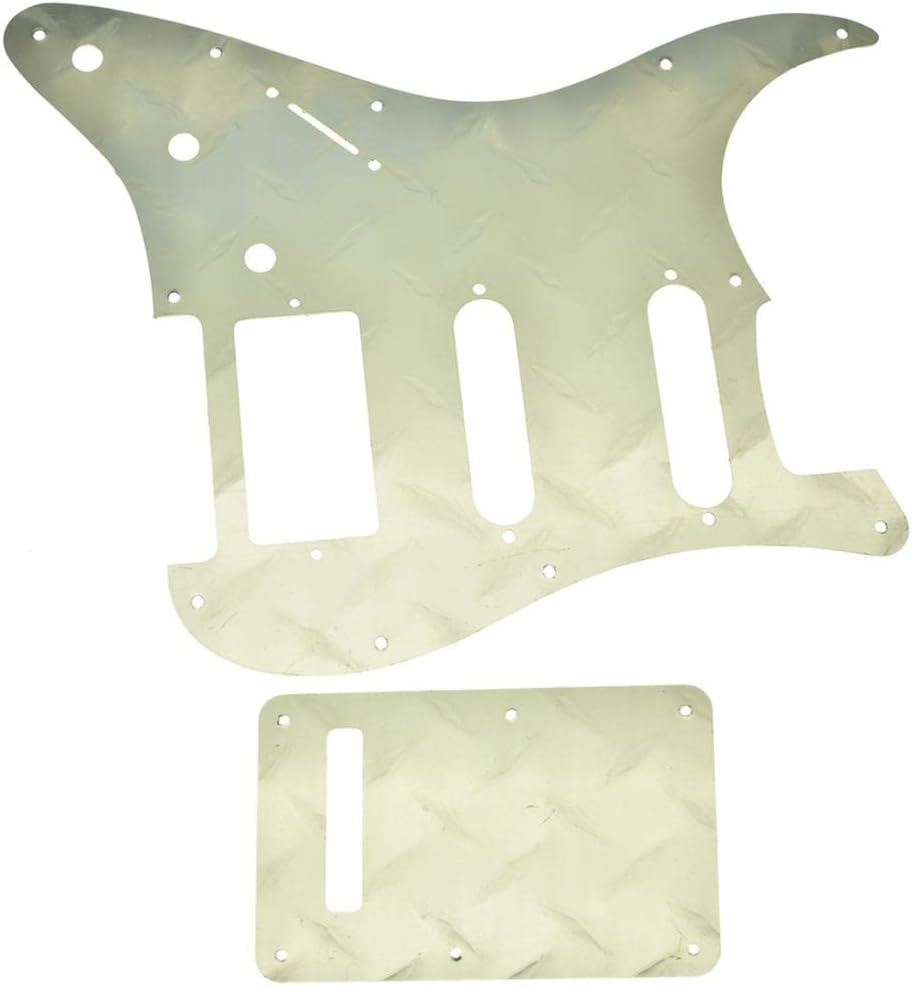 KAISH Premium Diamond Plate 11 Hole Strat HSS Pickguard Aluminum Scratch Plate and Backplate Tremolo Trem Cover with Screws for American/Mexican FD Stratocaster Gold