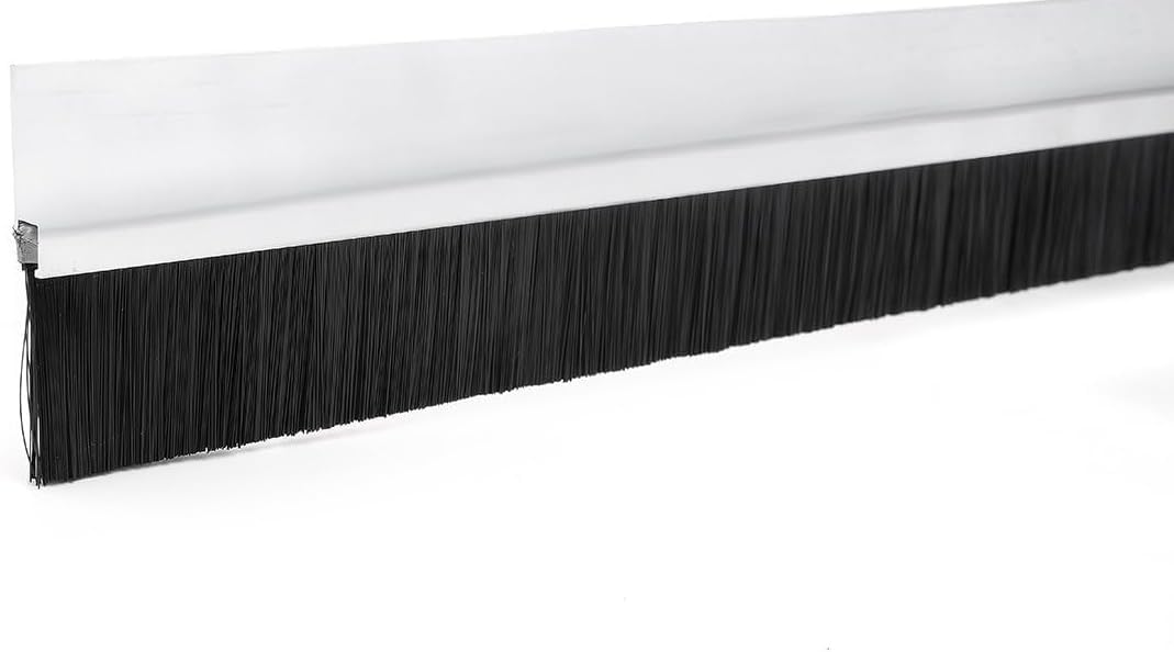 Strip Brush Door Bottom Sweep White Aluminum Alloy Base 1.2 Inch (25mm) Weatherstrip Stripping Brushes Length 39 Inch