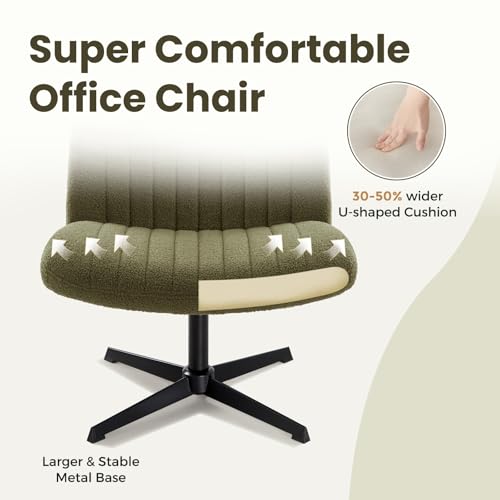 Image of IWMH Criss Cross Chair, Cross Legged Office Chairs no Wheels, Armless Wide Seat Desk Chair with Adjustable Height for Home, Vanity, Bedroom (Green)
