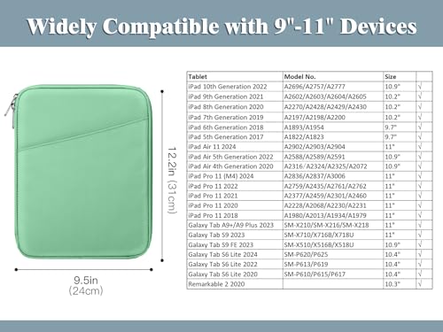 Image of TiMOVO 9-11 inch Tablet Sleeve Bag with Pocket, Bodhi Green | Fits iPad 11 inch A16 2025, iPad 10.9 inch /10.2 inch, Air 11 inch 5th /4th Gen, Galaxy Tab A9+ /A11 Plus 11 inch
