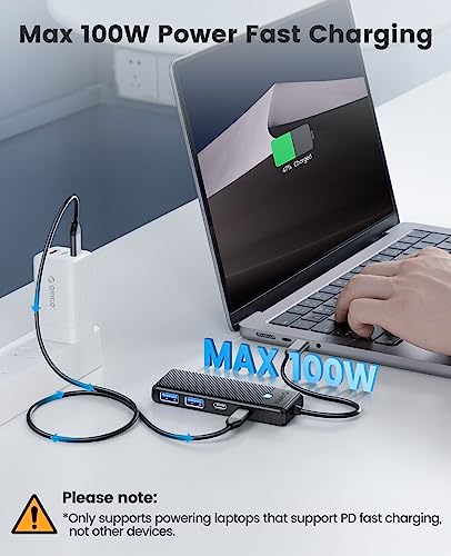 Image of ORICO USB C Hub 4-in-1 to Multiport Adapter with 100W Power Delivery, USB-C Data Port, 2 3.0 Ports, Splitter for MacBook Pro, Air, iPad XPS, and More