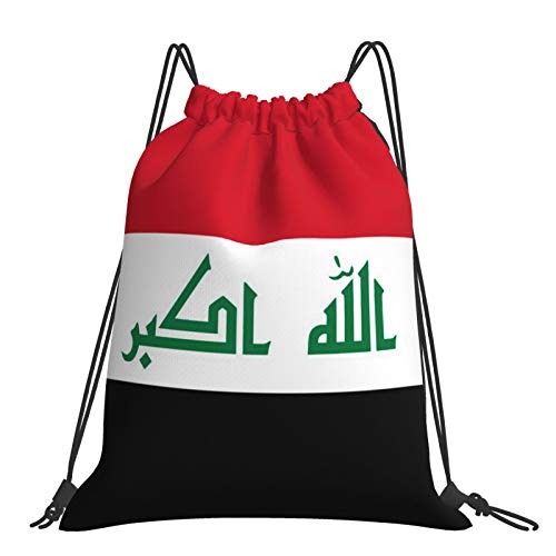 Iraq Flag Waterproof Drawstring Gym Backpack Bag for Men & Women, Sport Gym Sack Mini Travel Daypack