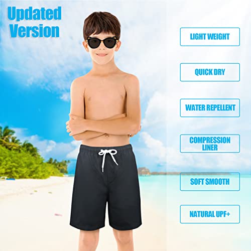 Image of Boys Swim Trunks with Boxer Brief Liner Compression Anti Chafe Swimming Shorts Stretchy UPF Quick Dry Swimsuit