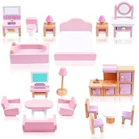 HOTUT Dollhouse Furniture Set, Pretend Play Doll House Furniture Set, Miniature Dollhouse Wood Furniture Accessories, Pretend Play Furniture Toys
