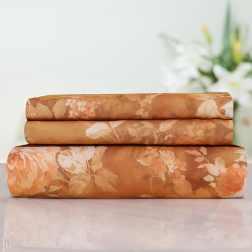Image of Cloth Fusion Cotton Feel Pillow Covers Set of 2 with Envelope Closure (17X27 Inches, Copper Flora)