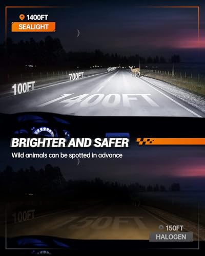 SEALIGHT H4/9003/HB2 LED Headlight Bulbs 50000 Lumens 800% Brightness, X1 Dual High/Low Beam LED Headlights Conversion Kit, 6000K Xenon White, H4 Halogen Replacement, IP67 Waterproof, Pack of 2