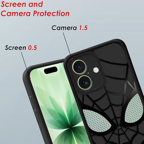 Image of Stylish Spider Back Case Cover Compatible for iPhone 17 | Spidey Face Mask Case | Soft Silicone | Camera & Full Body Protection | Shock Proof | (Black)