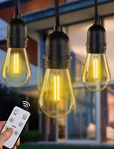 Dimmer String Lights 51.5Ft/15M Led String Lights Outdoor 15+(1)Plastic Edison Bulbs Warm White String Lights Outdoor IP65 Waterproof Hanging Light Strings Wedding Patio Indoor Outdoor Party Garden