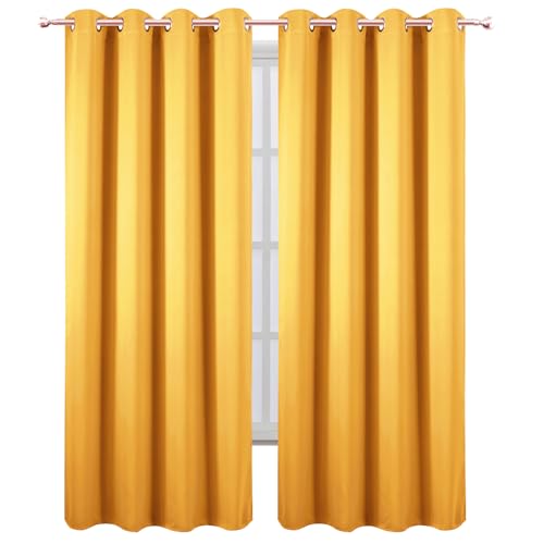 Image of LEMOMO Blackout Curtains 52 x 120 Inch Long Yellow Curtains Set of 2 Panels Room Darkening Curtains for Bedroom and Living Room