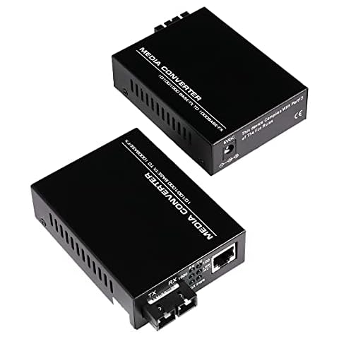 A Pair of 2 Pack Single Mode Dual SC Fiber Gigabit Fast Ethernet Media Converter, Bidi Mini 1x 10/100/1000Base-T RJ45 to 1000Base-SC Slot Ethernet Media Converter, up to 30km 1310-nm, AC 100V~240V Cover