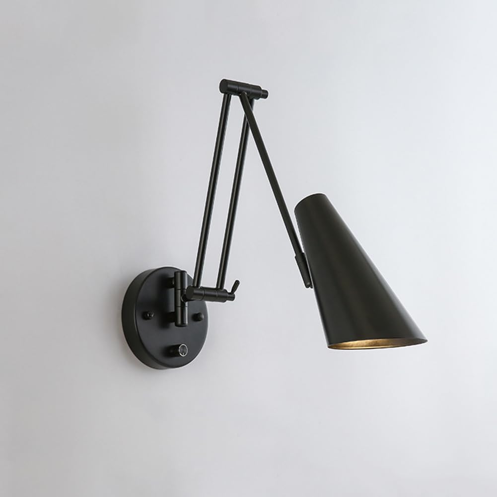 Hyram B Wall Light Indoor Led 9W 3000K Warm White Adjustable Swing Arm Retro Industrial Metal Wall Lamp Decorative Wall Sconce Lamp For Living Room Edroom Hallway Corridor Stairs Hall, Lack